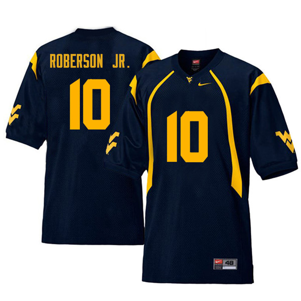 Men #10 Reggie Roberson Jr. West Virginia Mountaineers Retro College Football Jerseys Sale-Navy - Click Image to Close